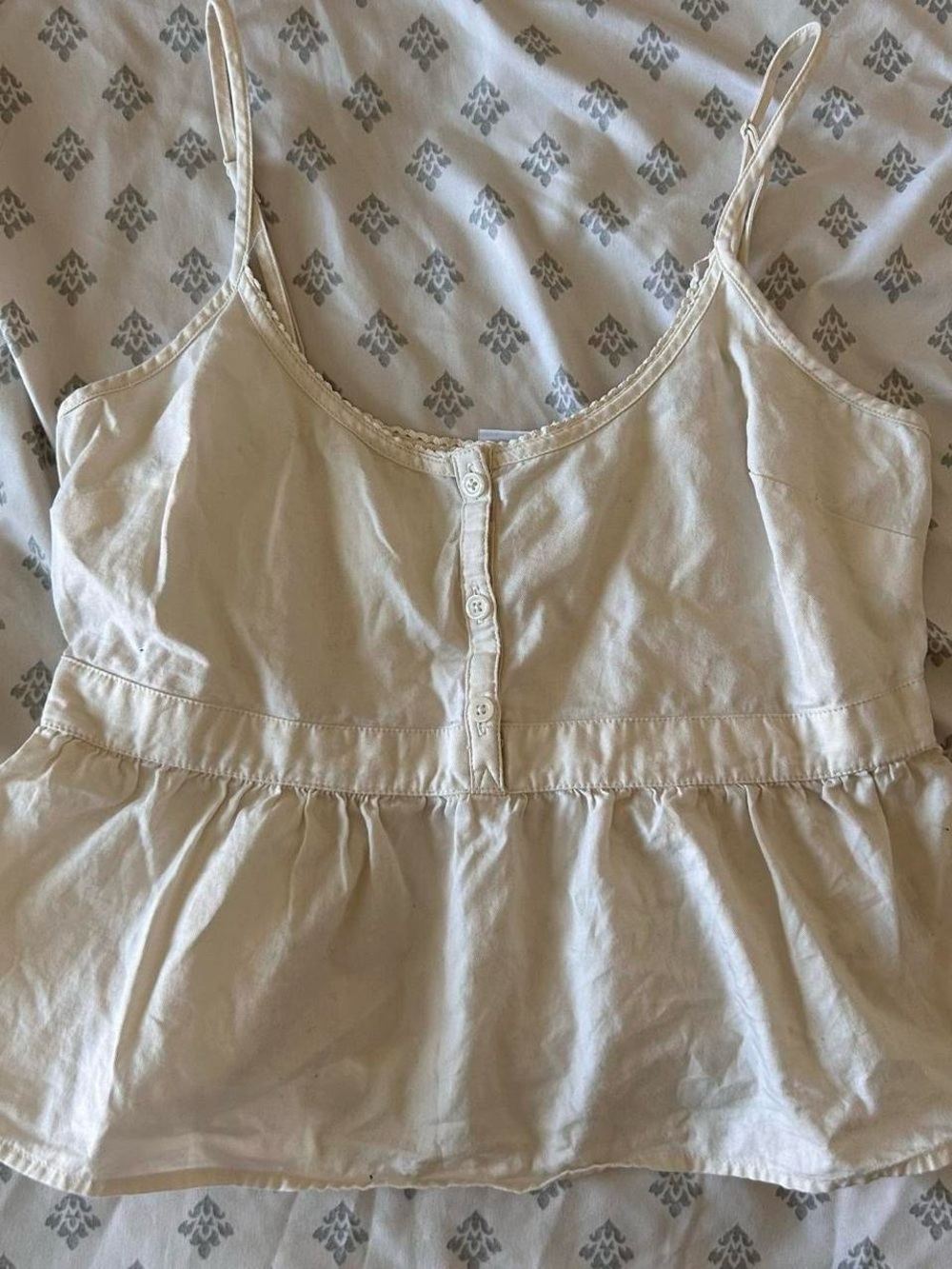 Sunday Best Cream Button-Front Peplum Cami